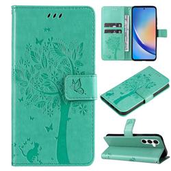 Embossing Butterfly Tree Leather Wallet Case for Samsung Galaxy A35 5G - Cyan