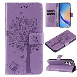 Embossing Butterfly Tree Leather Wallet Case for Samsung Galaxy A35 5G - Violet
