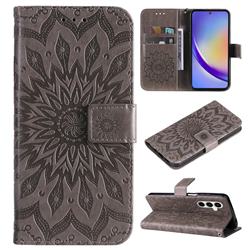 Embossing Sunflower Leather Wallet Case for Samsung Galaxy A35 5G - Gray