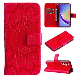 Embossing Sunflower Leather Wallet Case for Samsung Galaxy A35 5G - Red