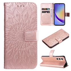 Embossing Sunflower Leather Wallet Case for Samsung Galaxy A35 5G - Rose Gold