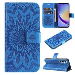Embossing Sunflower Leather Wallet Case for Samsung Galaxy A35 5G - Blue
