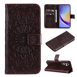Embossing Sunflower Leather Wallet Case for Samsung Galaxy A35 5G - Brown
