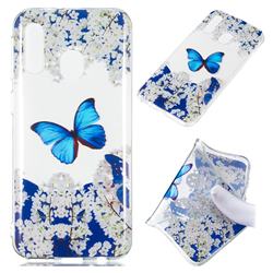 Blue Butterfly Flower Super Clear Soft TPU Back Cover for Samsung Galaxy A40