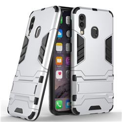 Armor Premium Tactical Grip Kickstand Shockproof Dual Layer Rugged Hard Cover for Samsung Galaxy A40 - Silver