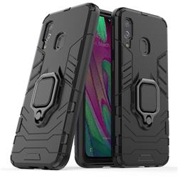 Black Panther Armor Metal Ring Grip Shockproof Dual Layer Rugged Hard Cover for Samsung Galaxy A40 - Black