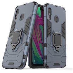 Black Panther Armor Metal Ring Grip Shockproof Dual Layer Rugged Hard Cover for Samsung Galaxy A40 - Blue