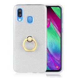 Luxury Soft TPU Glitter Back Ring Cover with 360 Rotate Finger Holder Buckle for Samsung Galaxy A40 - White