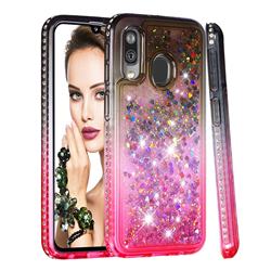 Diamond Frame Liquid Glitter Quicksand Sequins Phone Case for Samsung Galaxy A40 - Gray Pink