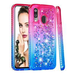Diamond Frame Liquid Glitter Quicksand Sequins Phone Case for Samsung Galaxy A40 - Pink Blue