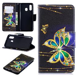 Golden Shining Butterfly Leather Wallet Case for Samsung Galaxy A40