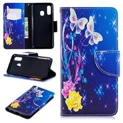 Yellow Flower Butterfly Leather Wallet Case for Samsung Galaxy A40