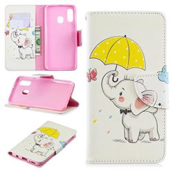 Umbrella Elephant Leather Wallet Case for Samsung Galaxy A40
