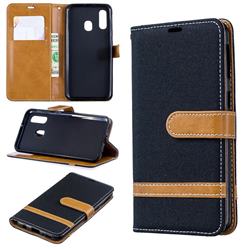 Jeans Cowboy Denim Leather Wallet Case for Samsung Galaxy A40 - Black