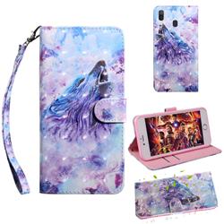 Roaring Wolf 3D Painted Leather Wallet Case for Samsung Galaxy A40