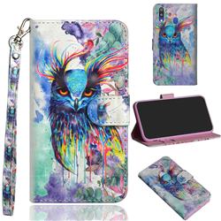 Watercolor Owl 3D Painted Leather Wallet Case for Samsung Galaxy A40