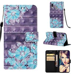 Blue Flower 3D Painted Leather Wallet Case for Samsung Galaxy A40