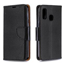Classic Luxury Litchi Leather Phone Wallet Case for Samsung Galaxy A40 - Black