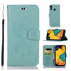 Intricate Embossing Owl Campanula Leather Wallet Case for Samsung Galaxy A40 - Green