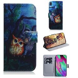 Oil Painting Owl PU Leather Wallet Case for Samsung Galaxy A40