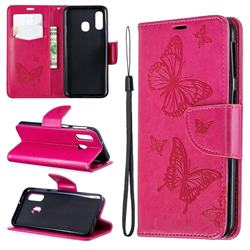 Embossing Double Butterfly Leather Wallet Case for Samsung Galaxy A40 - Red