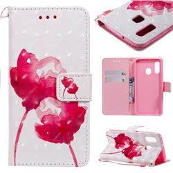 Red Rose 3D Painted Leather Wallet Case for Samsung Galaxy A40