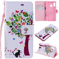 Cat and Tree PU Leather Wallet Case for Samsung Galaxy A40