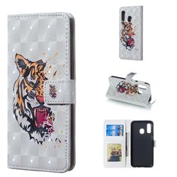 Toothed Tiger 3D Painted Leather Phone Wallet Case for Samsung Galaxy A40