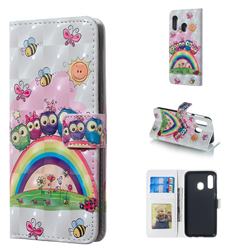 Rainbow Owl Family 3D Painted Leather Phone Wallet Case for Samsung Galaxy A40