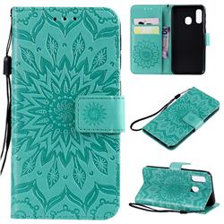 Embossing Sunflower Leather Wallet Case for Samsung Galaxy A40 - Green