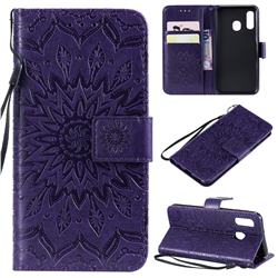 Embossing Sunflower Leather Wallet Case for Samsung Galaxy A40 - Purple