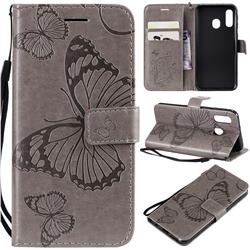 Embossing 3D Butterfly Leather Wallet Case for Samsung Galaxy A40 - Gray