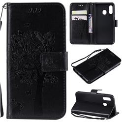 Embossing Butterfly Tree Leather Wallet Case for Samsung Galaxy A40 - Black