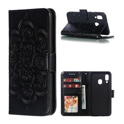 Intricate Embossing Datura Solar Leather Wallet Case for Samsung Galaxy A40 - Black