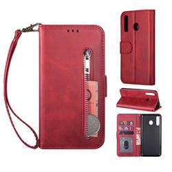 Retro Calfskin Zipper Leather Wallet Case Cover for Samsung Galaxy A40 - Red