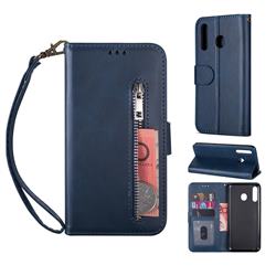 Retro Calfskin Zipper Leather Wallet Case Cover for Samsung Galaxy A40 - Blue
