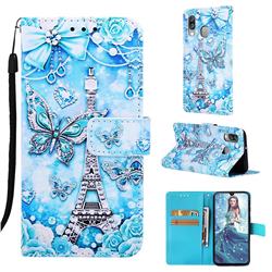 Tower Butterfly Matte Leather Wallet Phone Case for Samsung Galaxy A40