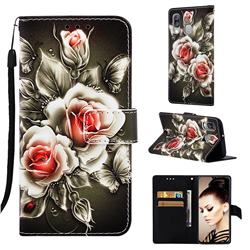 Black Rose Matte Leather Wallet Phone Case for Samsung Galaxy A40