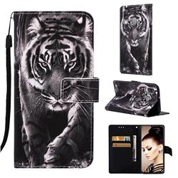Black and White Tiger Matte Leather Wallet Phone Case for Samsung Galaxy A40