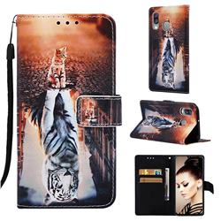 Cat and Tiger Matte Leather Wallet Phone Case for Samsung Galaxy A40
