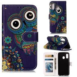 Folk Owl 3D Relief Oil PU Leather Wallet Case for Samsung Galaxy A40