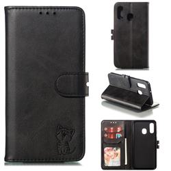 Embossing Happy Cat Leather Wallet Case for Samsung Galaxy A40 - Black