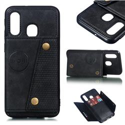 Retro Multifunction Card Slots Stand Leather Coated Phone Back Cover for Samsung Galaxy A40 - Black