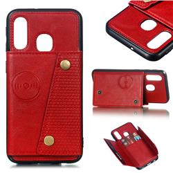 Retro Multifunction Card Slots Stand Leather Coated Phone Back Cover for Samsung Galaxy A40 - Red