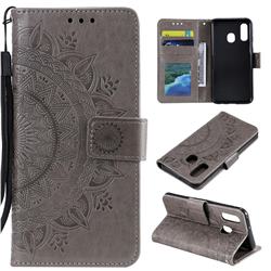 Intricate Embossing Datura Leather Wallet Case for Samsung Galaxy A40 - Gray