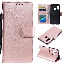 Intricate Embossing Datura Leather Wallet Case for Samsung Galaxy A40 - Rose Gold