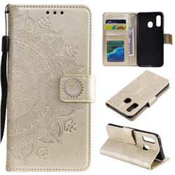 Intricate Embossing Datura Leather Wallet Case for Samsung Galaxy A40 - Golden