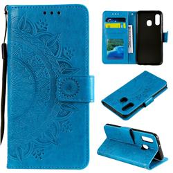 Intricate Embossing Datura Leather Wallet Case for Samsung Galaxy A40 - Blue