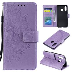 Intricate Embossing Datura Leather Wallet Case for Samsung Galaxy A40 - Purple