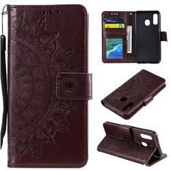 Intricate Embossing Datura Leather Wallet Case for Samsung Galaxy A40 - Brown